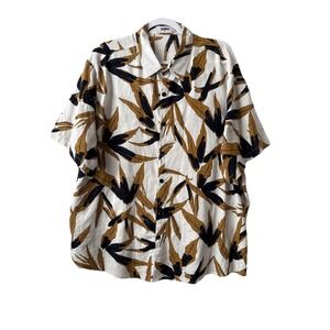 Vatpave White Bamboo Jacquard Short Sleeve Shirt Men's XXL Hawaiian Beach Resort